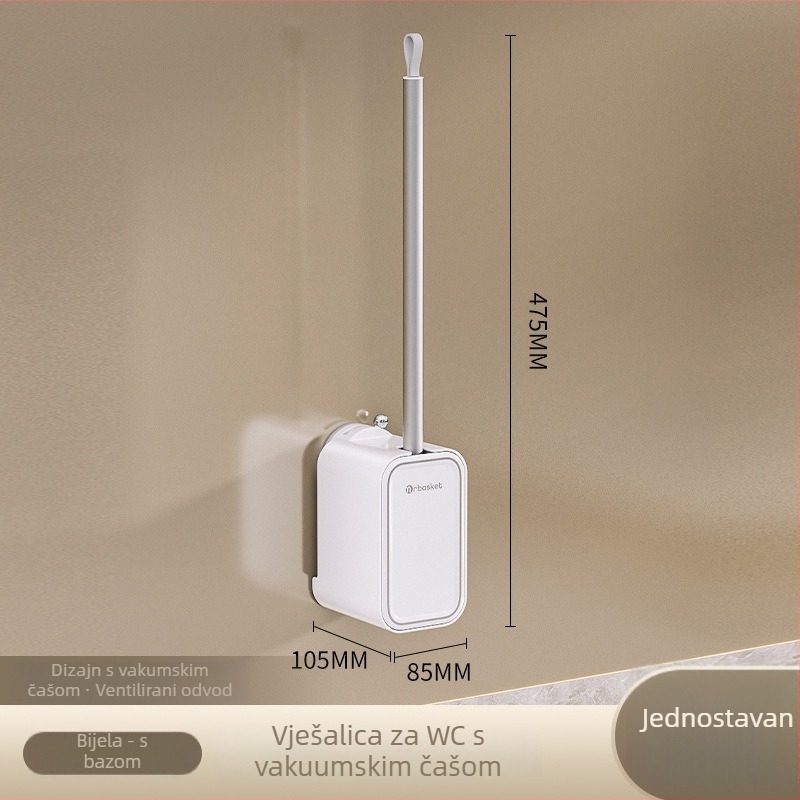 Četka za WC s vakuum podlogom, na zid, bez mrtvih kutova, model 2025 — Plastika; težina 470 g; Značka: Mr. basket; Pakiranje: zasebna kutija + mjehurićni papir