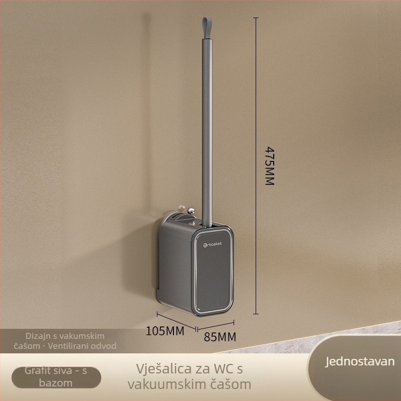 Četka za WC s vakuum podlogom, na zid, bez mrtvih kutova, model 2025 — Plastika; težina 470 g; Značka: Mr. basket; Pakiranje: zasebna kutija + mjehurićni papir