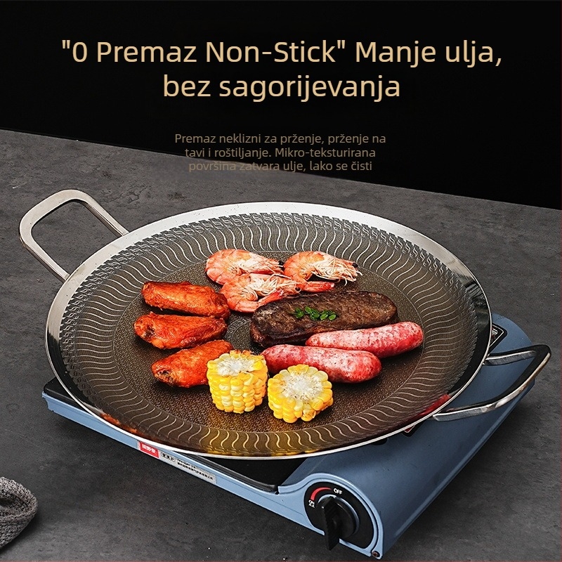 Ploča za roštilj od nehrđajućeg čelika s titanijem, kružnog oblika, pet slojeva bez premaza, za pečenje i roštiljanje