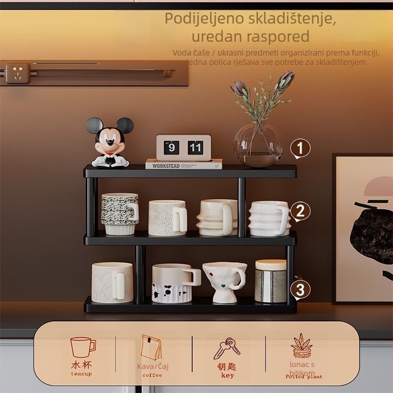 Stolni držač za čaše i skladište - (2-slojni, umjetna ploča, montaža, skladište šminke i osobne njege)