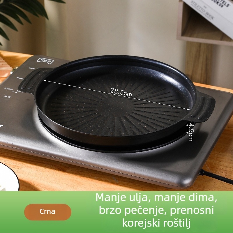 Korejskog stila krušna nepremazana grill tava za indukciju, željezno tijelo, Maifan kamen površina, dvostruka drška, 885 g