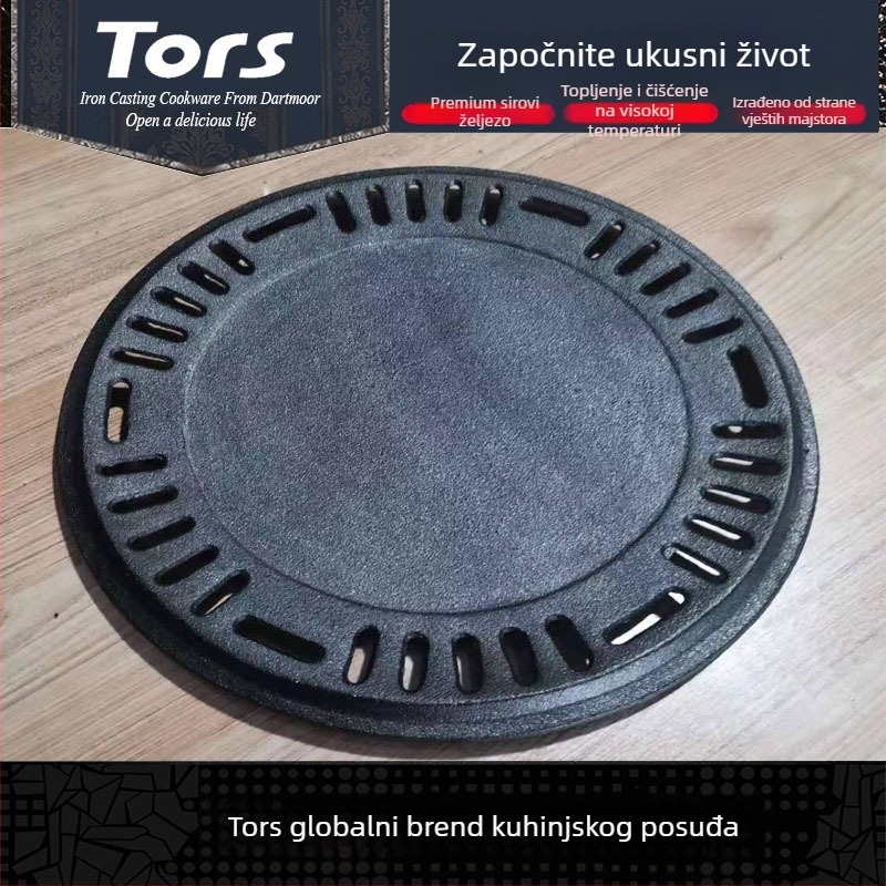 Lijevani željezni grill tiganj u korejskom stilu bez premaza, okrugli, 1.8–2.1 kg