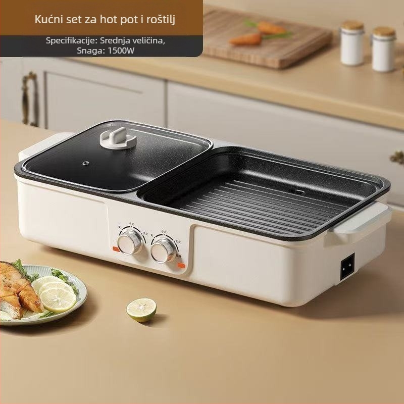All-in-One električni grill i lonac za hot pot – 1200–1500W, kapacitet 3–4 L, plastično kućište, prženje, kuhanje, dinstanje.