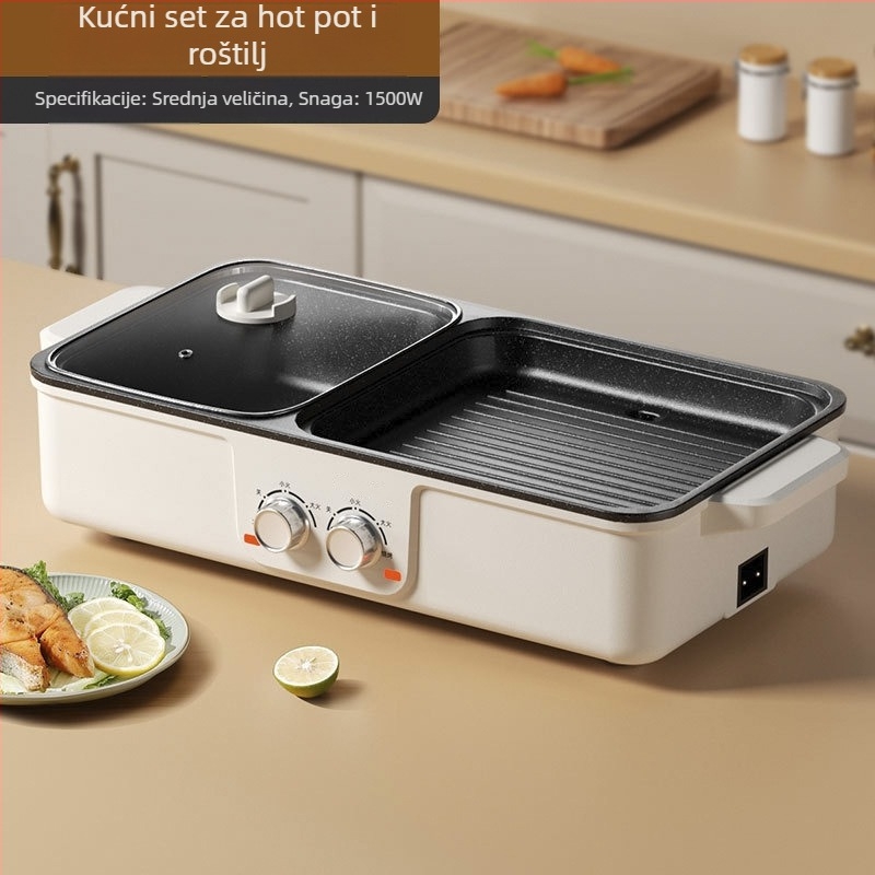 All-in-One električni grill i lonac za hot pot – 1200–1500W, kapacitet 3–4 L, plastično kućište, prženje, kuhanje, dinstanje.
