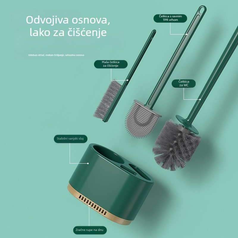 Zidni 3-u-1 set četkica za WC s odvодnom četkom i bazom | Plastika | 365 g