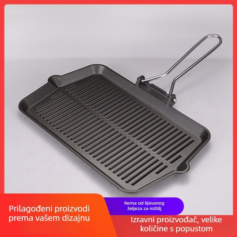 Teppanyaki tava od lijevanog željeza, kvadratnog oblika, 1,2 kg, prilagodljiva prerada