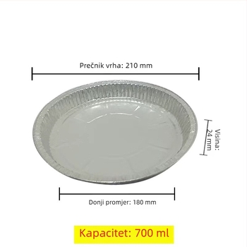 Jednokratna okrugla posuda od aluminijske folije, debljine 0,2 mm, kružnog oblika, kapacitet 925–700, pogodna za pećnicu, air fryer i parno kuhanje
