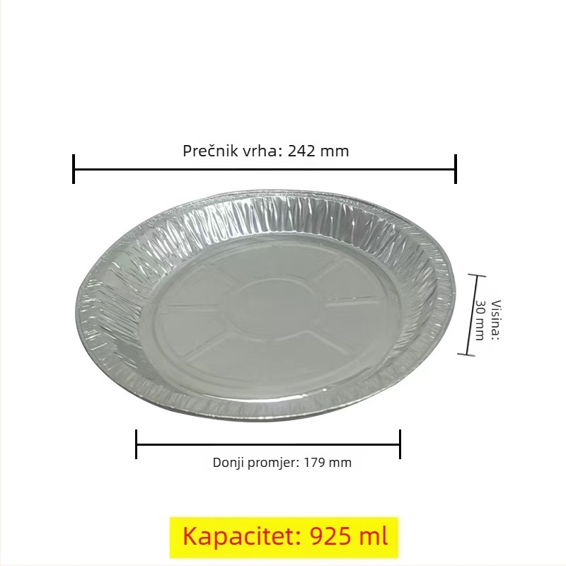 Jednokratna okrugla posuda od aluminijske folije, debljine 0,2 mm, kružnog oblika, kapacitet 925–700, pogodna za pećnicu, air fryer i parno kuhanje