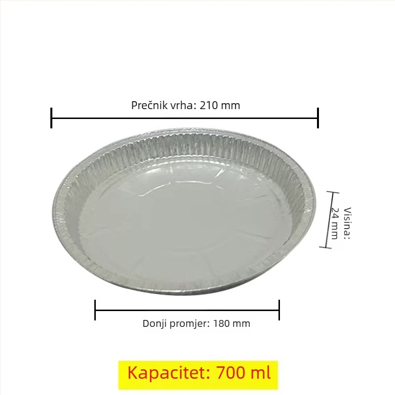 Jednokratna okrugla posuda od aluminijske folije, debljine 0,2 mm, kružnog oblika, kapacitet 925–700, pogodna za pećnicu, air fryer i parno kuhanje