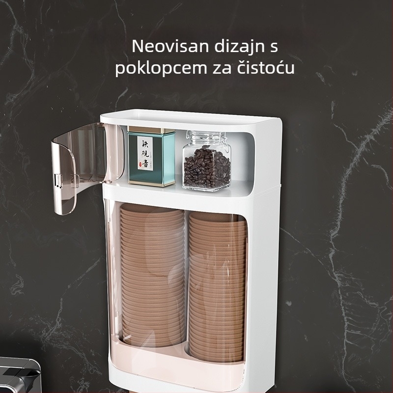 Jednokratni držač čaša s kutijom za pohranu, zidni, plastični, bez bušenja, 280 g, moderan dizajn