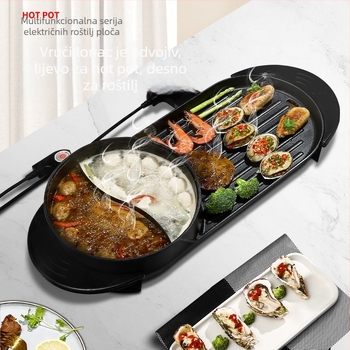 Električni grill i lonac za vruću juhu - kombinacija, 2200W, 4L, tijelo od aluminijske legure, pogodno za 6+ osoba, funkcije: parenje, kuhanje, prženje, teppanyaki