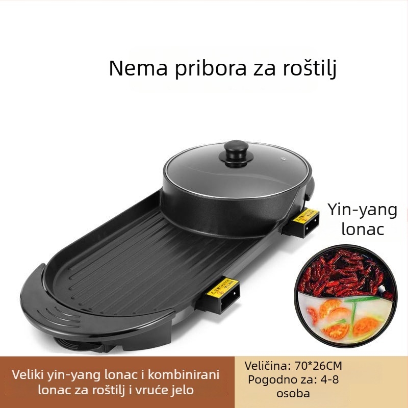 Električni grill i lonac za vruću juhu - kombinacija, 2200W, 4L, tijelo od aluminijske legure, pogodno za 6+ osoba, funkcije: parenje, kuhanje, prženje, teppanyaki