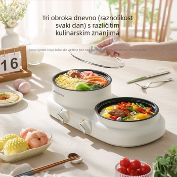 Sve-u-jednom električni lonac za shabu-shabu 1200 W; funkcije: parenje, prženje, kuhanje, teppanyaki; uključuje shabu-shabu i grill; plastično kućište; upravljanje gumbom; 220V.