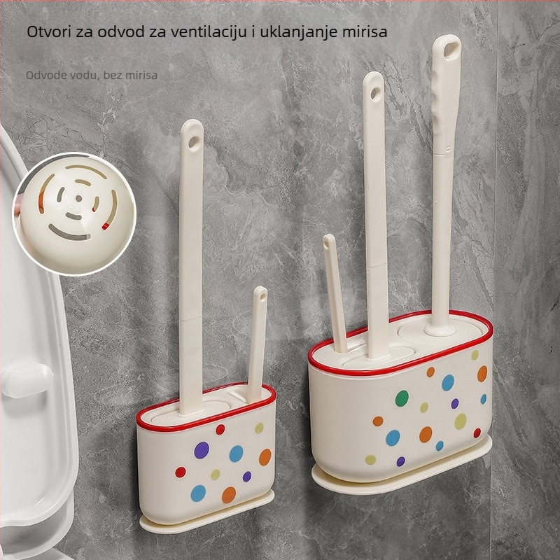 Zidna četka za WC s bazom, dugačkim držalom, 3-u-1 set, plastična