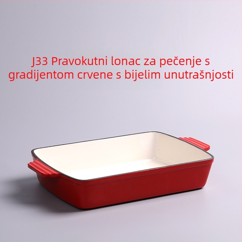 Emajlirana lijevna posuda za prženje, pravokutna tava za pečenje, kompatibilna s indukcijom, jedno dno, težina 3,8 kg
