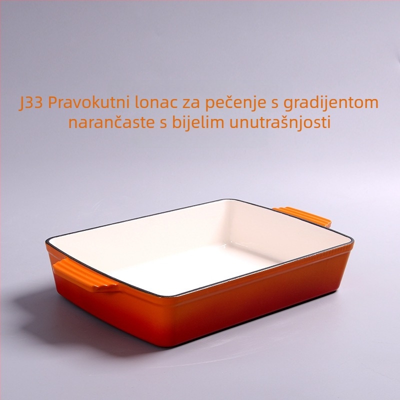 Emajlirana lijevna posuda za prženje, pravokutna tava za pečenje, kompatibilna s indukcijom, jedno dno, težina 3,8 kg