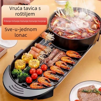 Električni roštilj i lonac za hot pot, 3-4 L, 1200-1500 W, Kontrola temperature, Prženje/Kuhanje/Dinstanje/Hot Pot, Dubina unutarnjeg spremnika 7 cm, Za 3-4 osobe