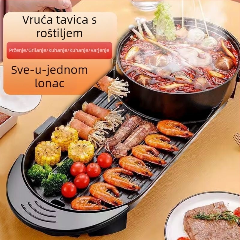 Električni roštilj i lonac za hot pot, 3-4 L, 1200-1500 W, Kontrola temperature, Prženje/Kuhanje/Dinstanje/Hot Pot, Dubina unutarnjeg spremnika 7 cm, Za 3-4 osobe