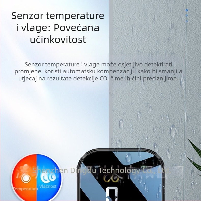 Prijenosni detektor ugljičnog monoksida, raspon 0–999 ppm, točnost ±5 ppm, ugrađena litijska baterija, model HD09.