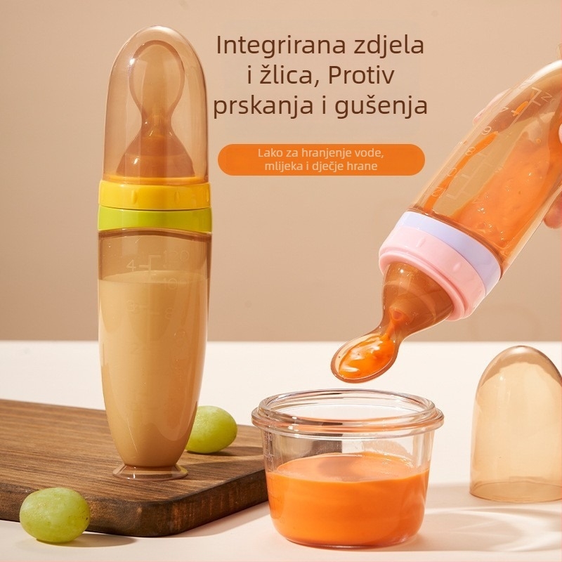 Dojenčanska silikonska žličica za tlačno hranjenje rižine kaše – mekana glava žlice, silikon za hranu, pogodna za bebe starije od 3 mjeseca