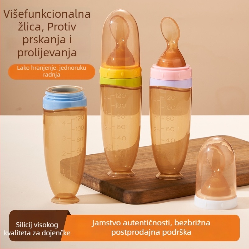 Dojenčanska silikonska žličica za tlačno hranjenje rižine kaše – mekana glava žlice, silikon za hranu, pogodna za bebe starije od 3 mjeseca