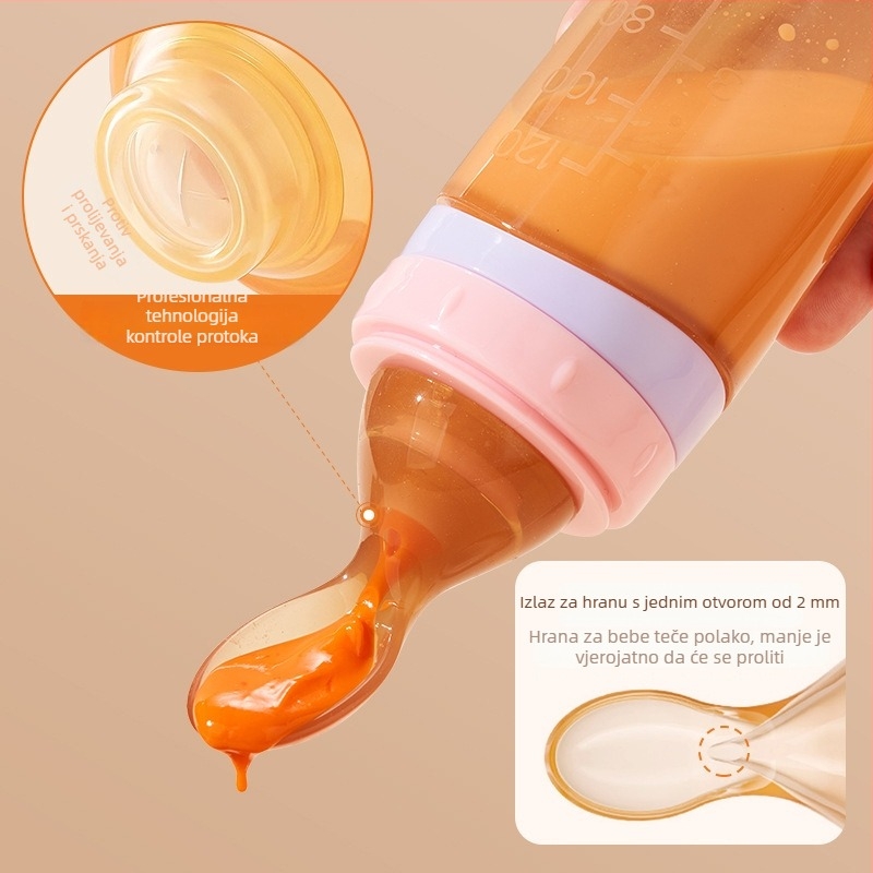 Dojenčanska silikonska žličica za tlačno hranjenje rižine kaše – mekana glava žlice, silikon za hranu, pogodna za bebe starije od 3 mjeseca
