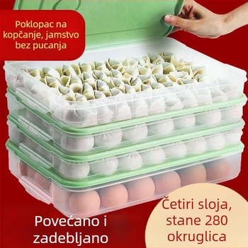 Kutija za pohranu knedli s tri razine, čvrst poklopac, za hladnjak