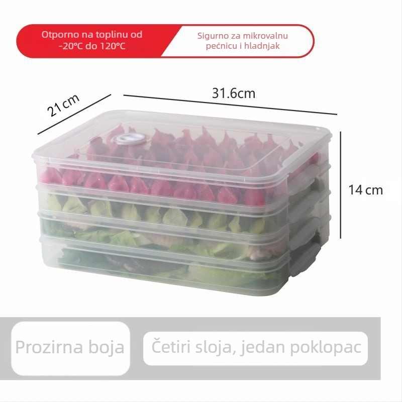 Kutija za pohranu knedli s tri razine, čvrst poklopac, za hladnjak
