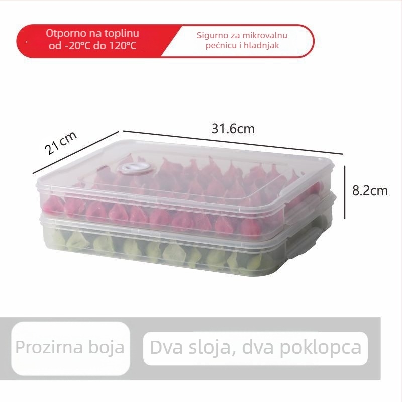 Kutija za pohranu knedli s tri razine, čvrst poklopac, za hladnjak
