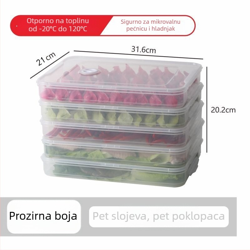 Kutija za pohranu knedli s tri razine, čvrst poklopac, za hladnjak