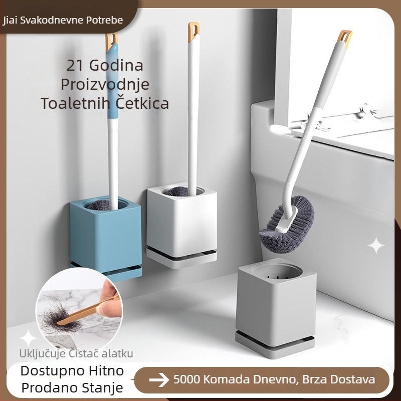 Zidni set četke za WC s dugom drškom, bez mrtvih kutova, montaža bez bušenja, plastični materijal