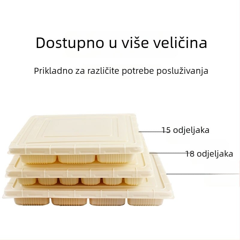 Jednokratna kutija za knedle za dostavu, baza od kukuruznog škroba, prilagodljiva, moguć tiskanje logotipa, biološki razgradiva
