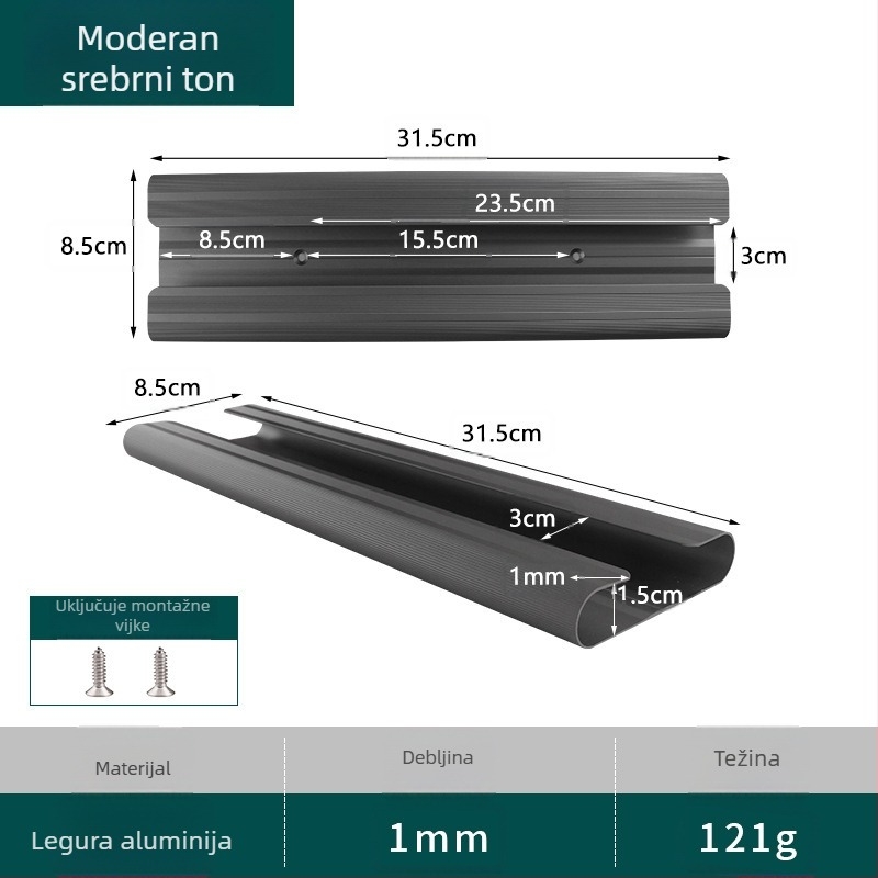 Držač za čaše od aluminijske legure, zidni/visiljivi držač, gornje ugradnja, moderan minimalistički stil, težina 134 g