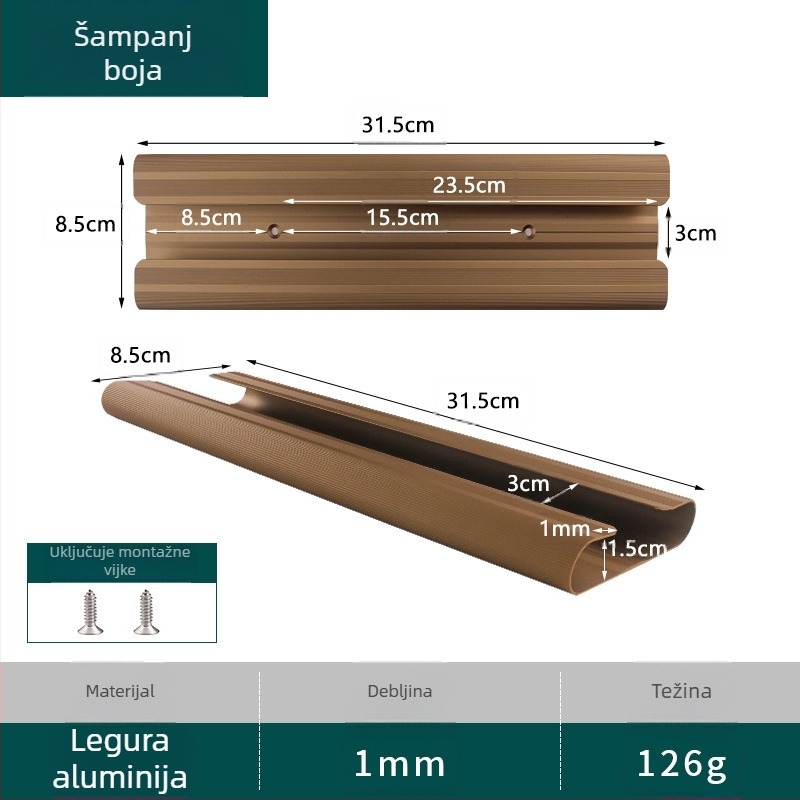 Držač za čaše od aluminijske legure, zidni/visiljivi držač, gornje ugradnja, moderan minimalistički stil, težina 134 g