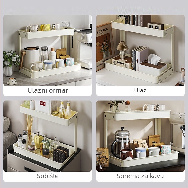 Dvoslojni stalak za šalice – kuhinja i stol, Nordic stil, karbonsko čelični okvir, dreniranje, kuka za ugradnju