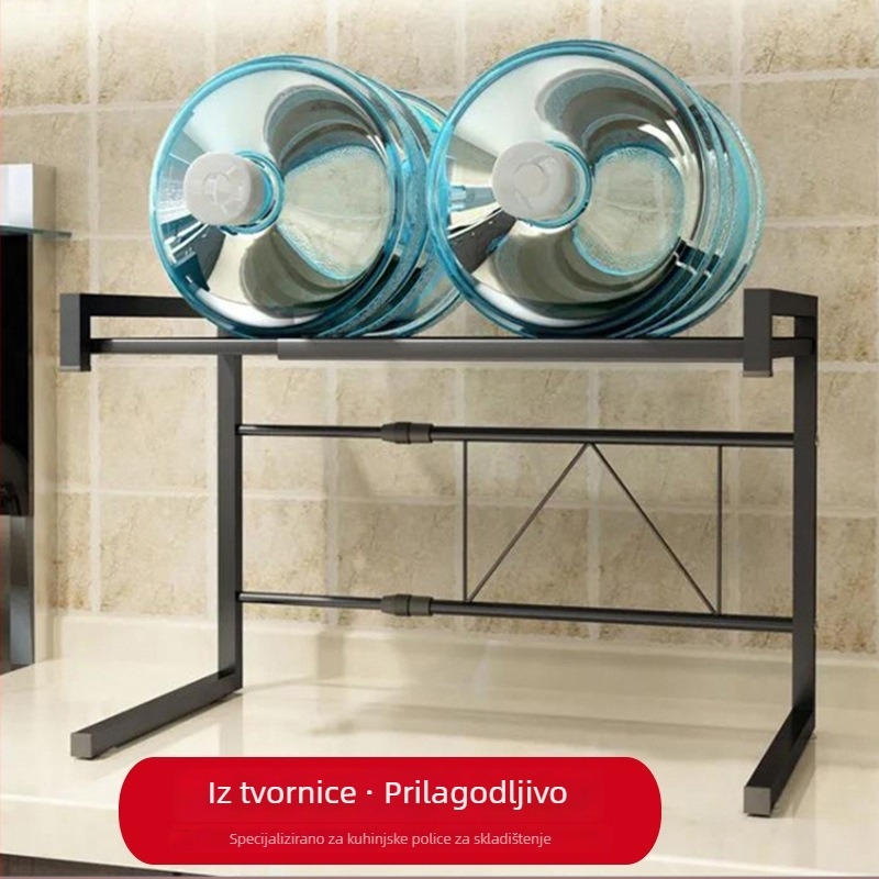 Proširivi dvostruki stalak za mikrovalnu pećnicu, podna kuhinjska organizacija s kukicama (Brand: Naqi; Materijal: Metal; Funkcija: Višestruka; Polica: Stolna; Stil: Moderna jednostavnost)