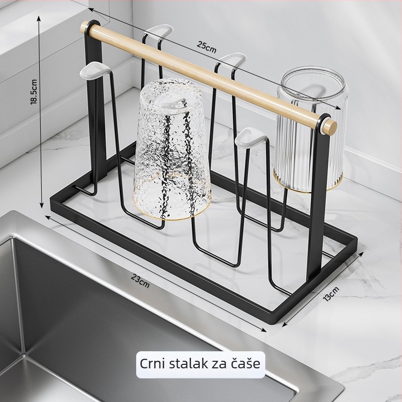 Držač čaša s odtokom i invertiranim skladištenjem staklenih čaša — željezna žičana konstrukcija, moderni minimalistički stil, 450 g