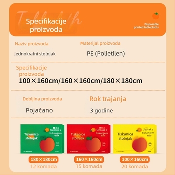 Jednokratni plastični stolnjak pravokutnog oblika, s karikaturalnim uzorkom i ispisanim logom, debljina 0,03 mm