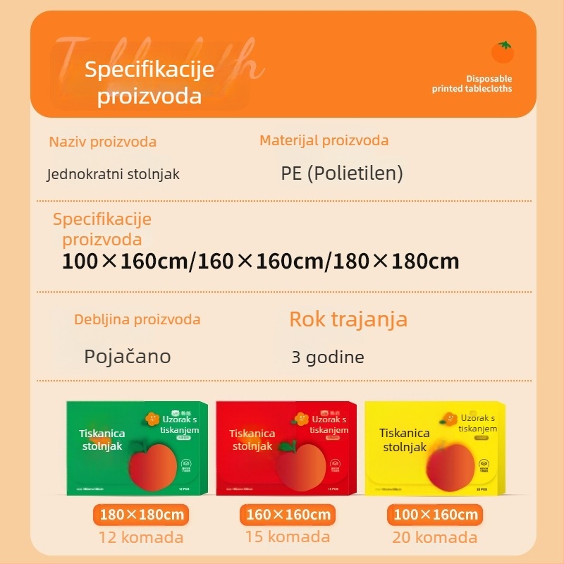 Jednokratni plastični stolnjak pravokutnog oblika, s karikaturalnim uzorkom i ispisanim logom, debljina 0,03 mm