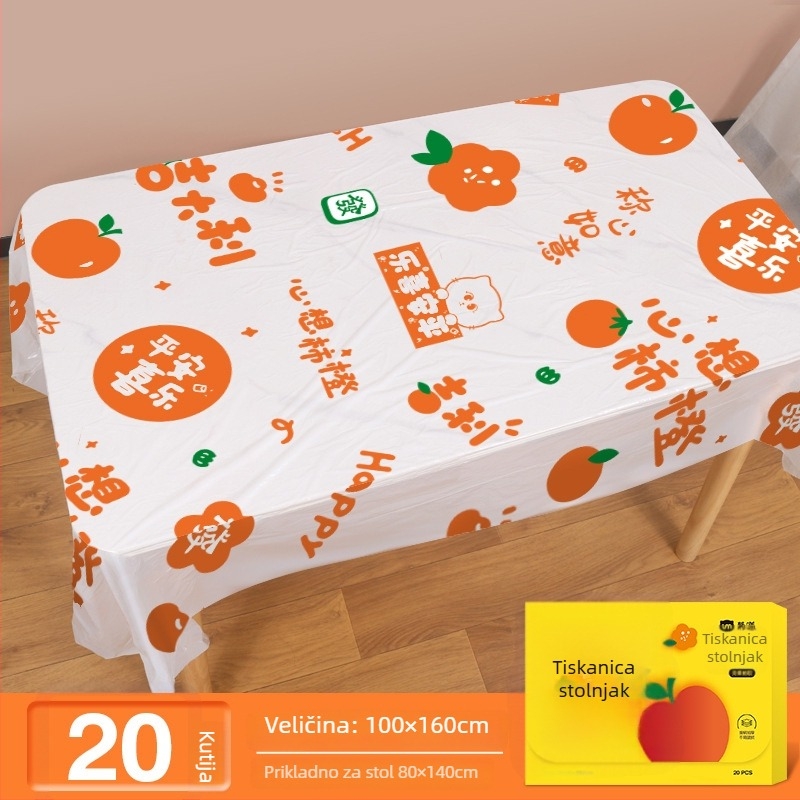 Jednokratni plastični stolnjak pravokutnog oblika, s karikaturalnim uzorkom i ispisanim logom, debljina 0,03 mm