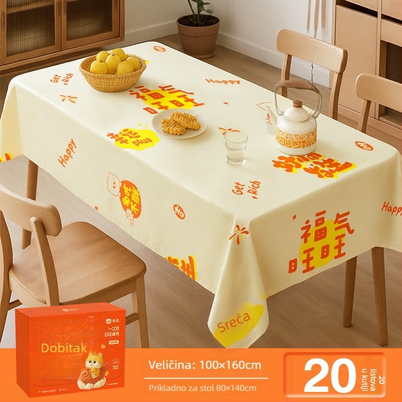 Jednokratni plastični stolnjak pravokutnog oblika, s karikaturalnim uzorkom i ispisanim logom, debljina 0,03 mm