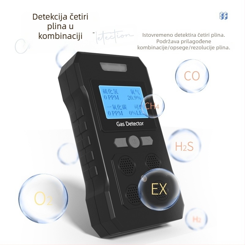 PLT824 prijenosni četvero-in-uno detektor plinova za O2, H2S i CO; preciznost ≤ ±5% FS; napajanje DC 3.7V