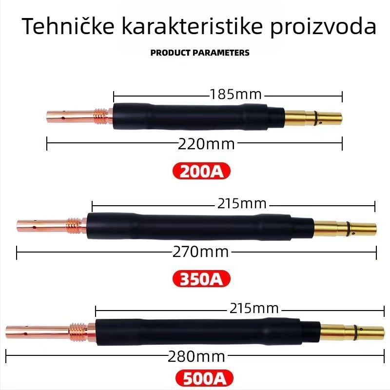 New Jinghang zavarački pištolj s sekundarnom zaštitom, savitljivim vratom i univerzalnom ravnom cijevi, bakreno jezgro, 200/350/500 A