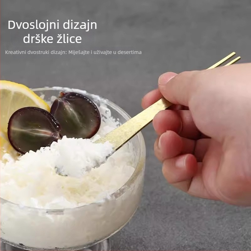 Titanska vilica za voće s dvostrukom funkcijom kašike za sladoled, lagani luksuzni retro stil, zrcalni završetak