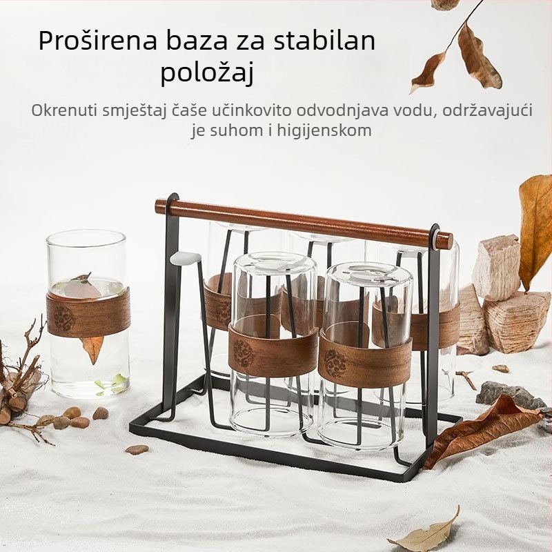 Držač za čaše s odvodnim dršacem, invertirani držač za čaj, kuhinjski organizator za čaše, moderan minimalistički stil (Materijal: Drugo; Stil: Moderni minimalizam; Tip stila: Svijetao luks retro; Funkcija: Skladištenje; Pokretanje: 2025)