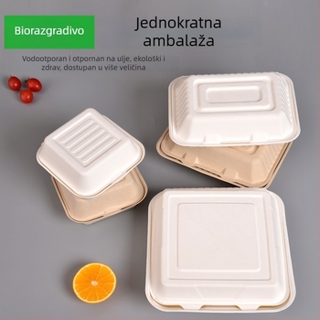 Jednokratna kutija za ručak, četvrtaste, od celuloze šećerne trstike, zapremina 8000 ml, debljina 0,06 mm, biološki razgradiva