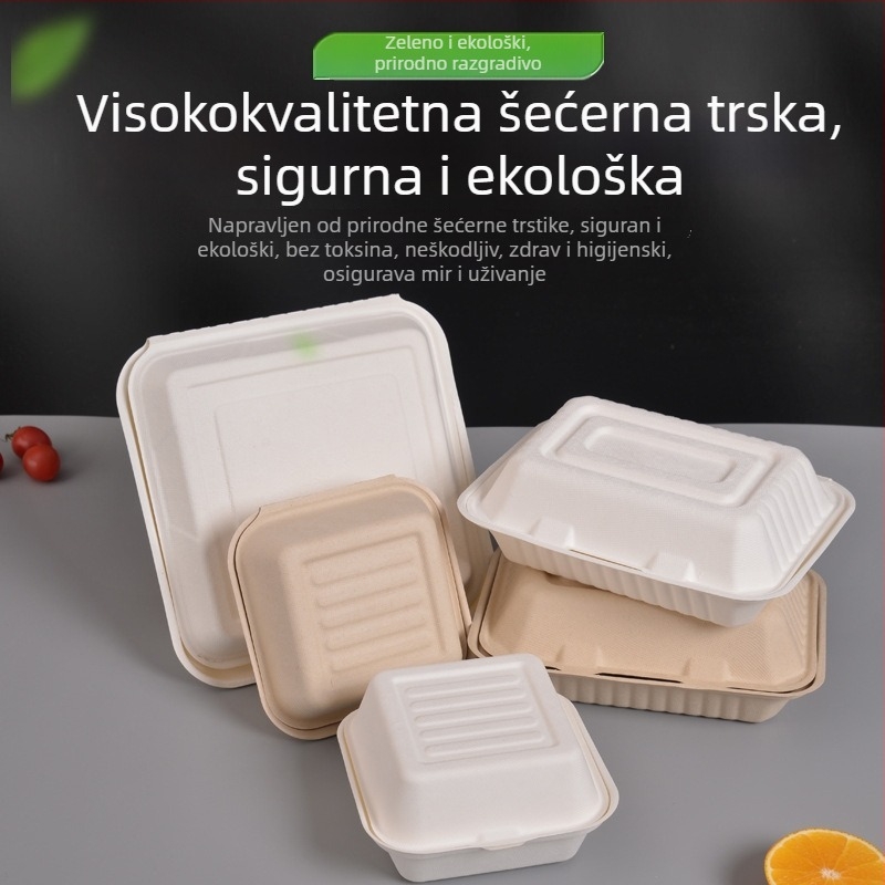 Jednokratna kutija za ručak, četvrtaste, od celuloze šećerne trstike, zapremina 8000 ml, debljina 0,06 mm, biološki razgradiva