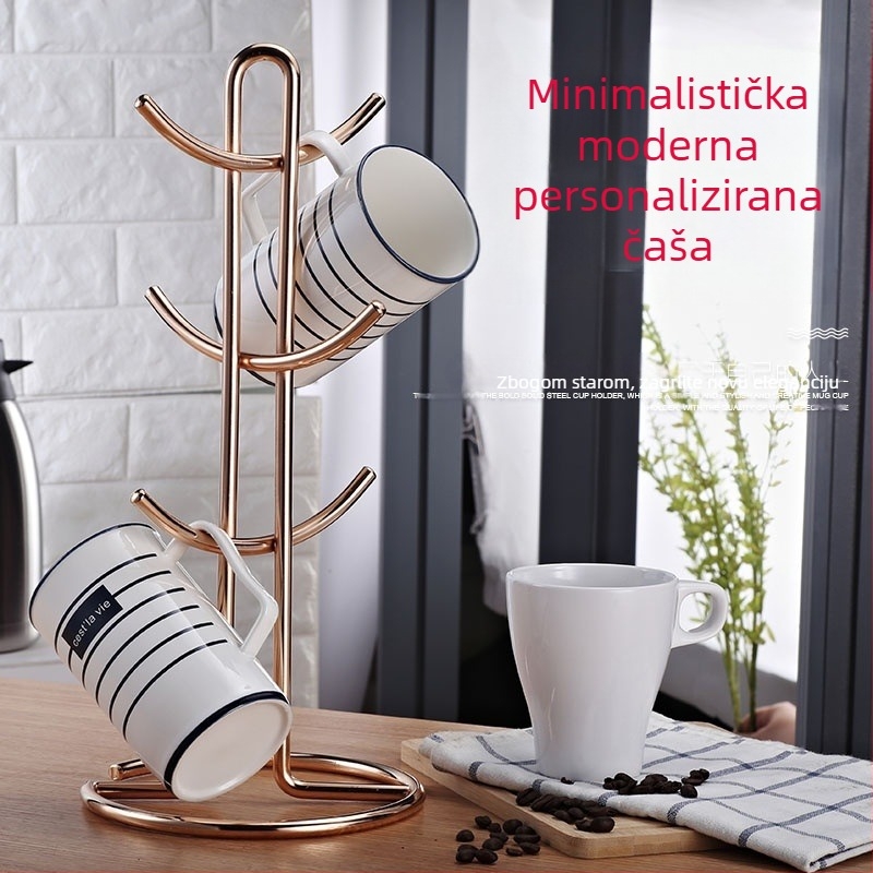Držač za šalice — konstrukcija od željezne žice; šest kuka; montaža bez bušenja; za kuhinjski pult; težina 0,92 kg