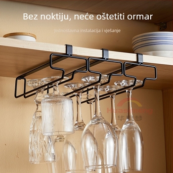 Zidni držač za čaše za vino, europskog stila, od karbonskog čelika, bez bušenja