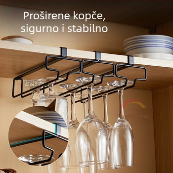Zidni držač za čaše za vino, europskog stila, od karbonskog čelika, bez bušenja